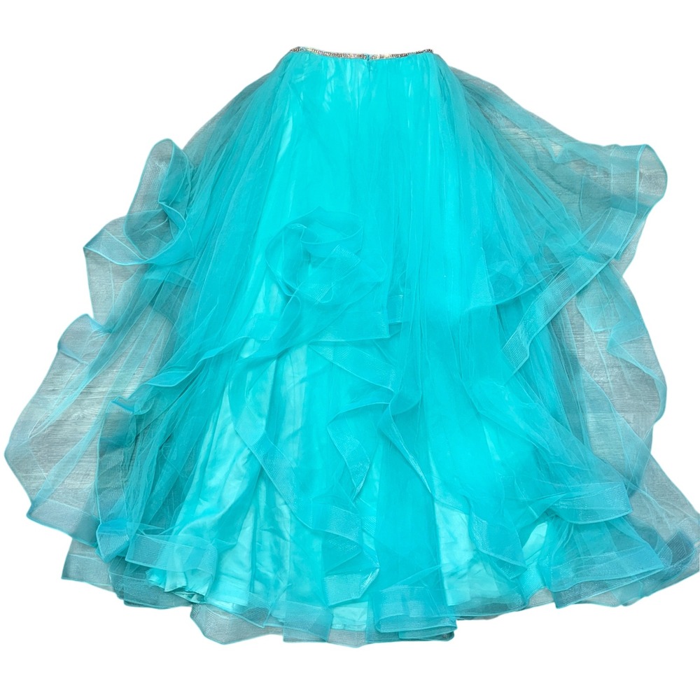 Ed Young Aqua Tulle Skirt Ruffle Layered w/ Rhinestone Waist |Size Small - Picture 8 of 9